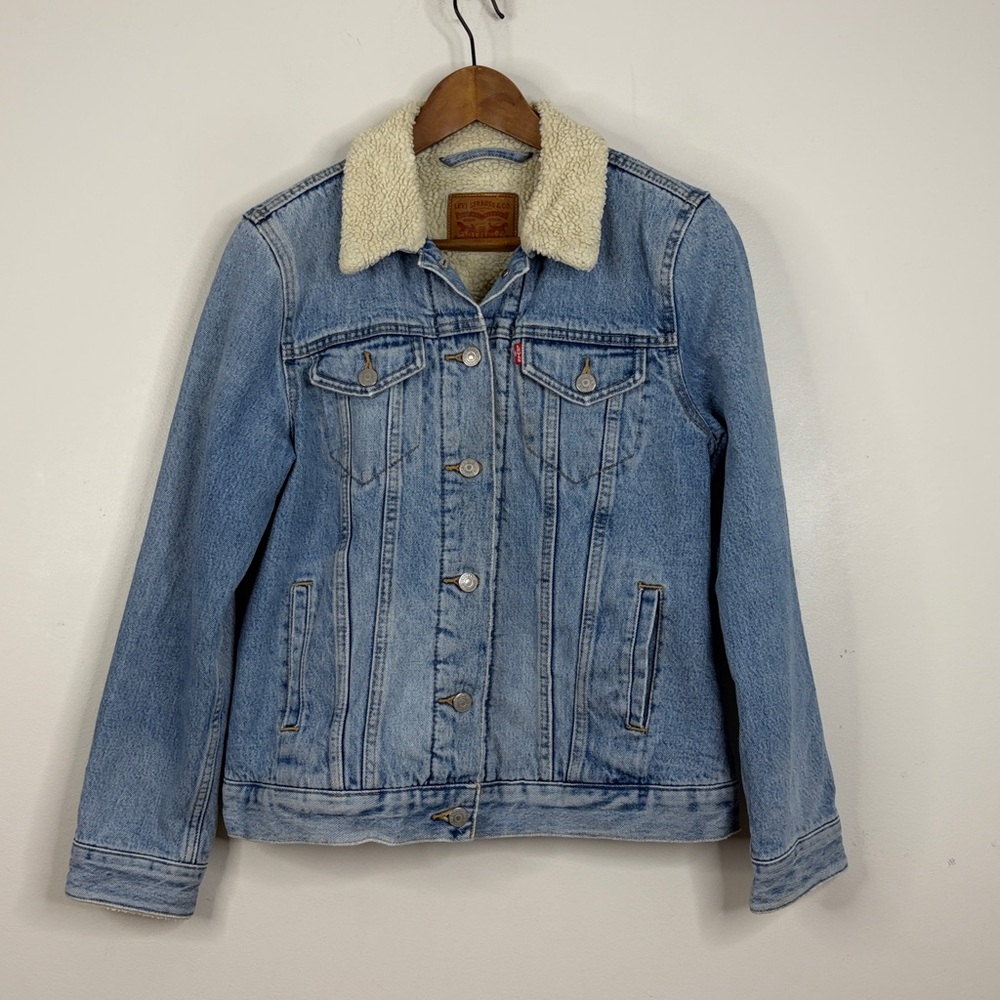 Levi's Sherpa Jean Jacket Womens Medium Blue Fleece Lined Boyfriend Retro